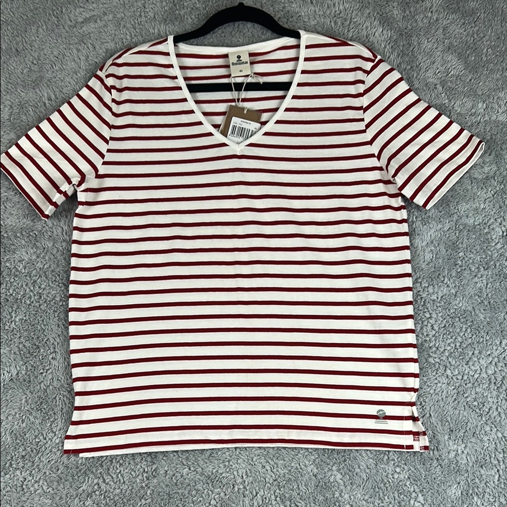 NWT Mousqueton V-Neck Short Sleeves Striped Red/White Top Women’s Size 40 EU